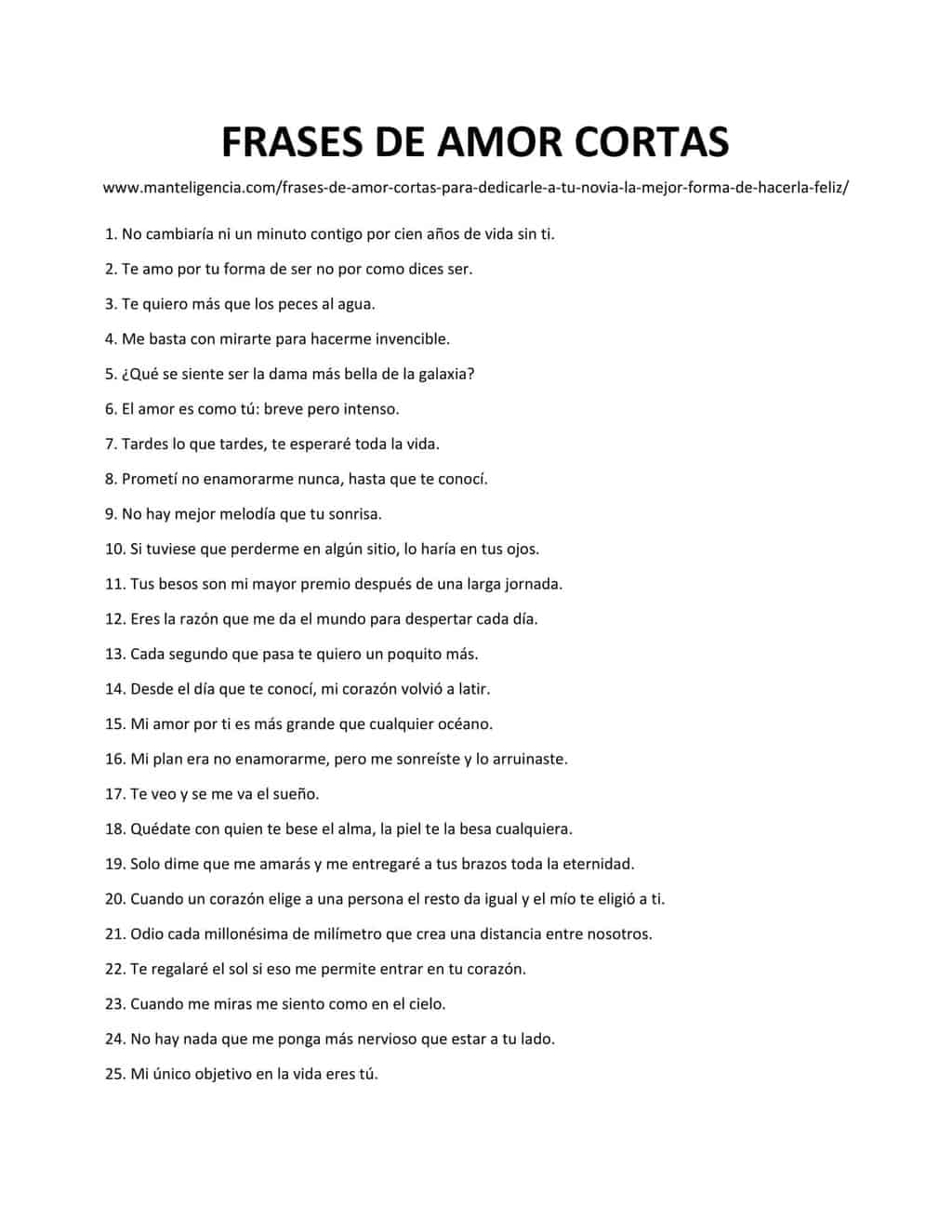 Downloadable list of FRASES DE AMOR CORTAS