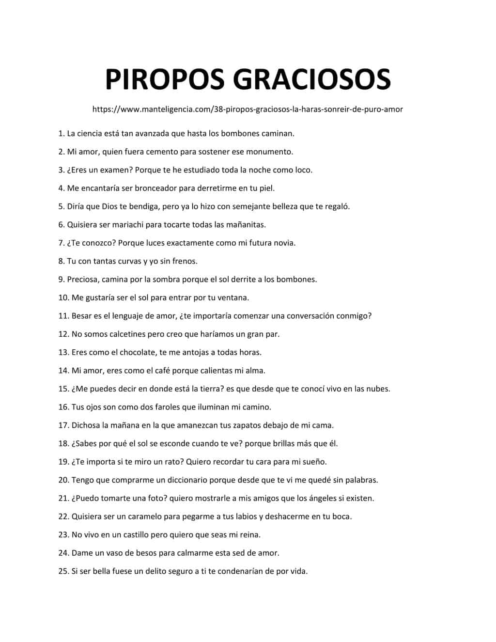 Lista descargable de Piropos Graciosos