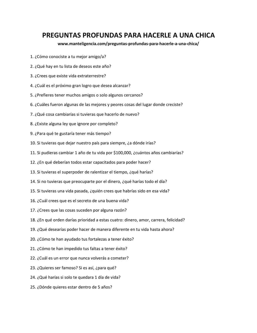 Una lista descargada de preguntas para hacer
