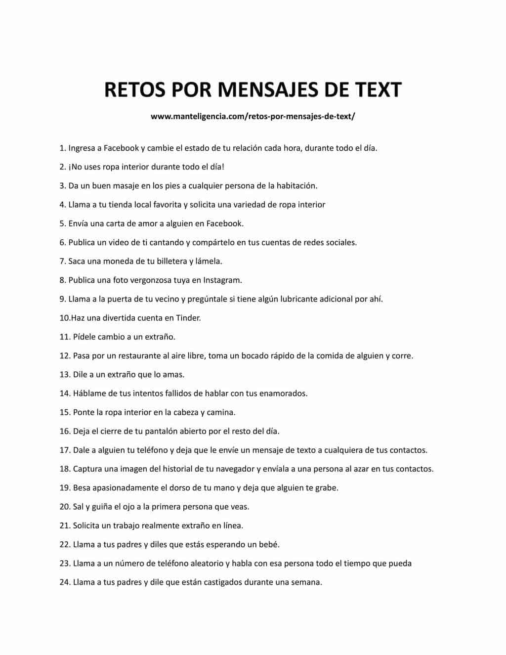 lista descargable de desafíos