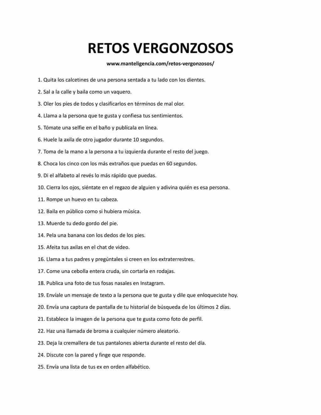 lista de desafíos descargable e imprimible